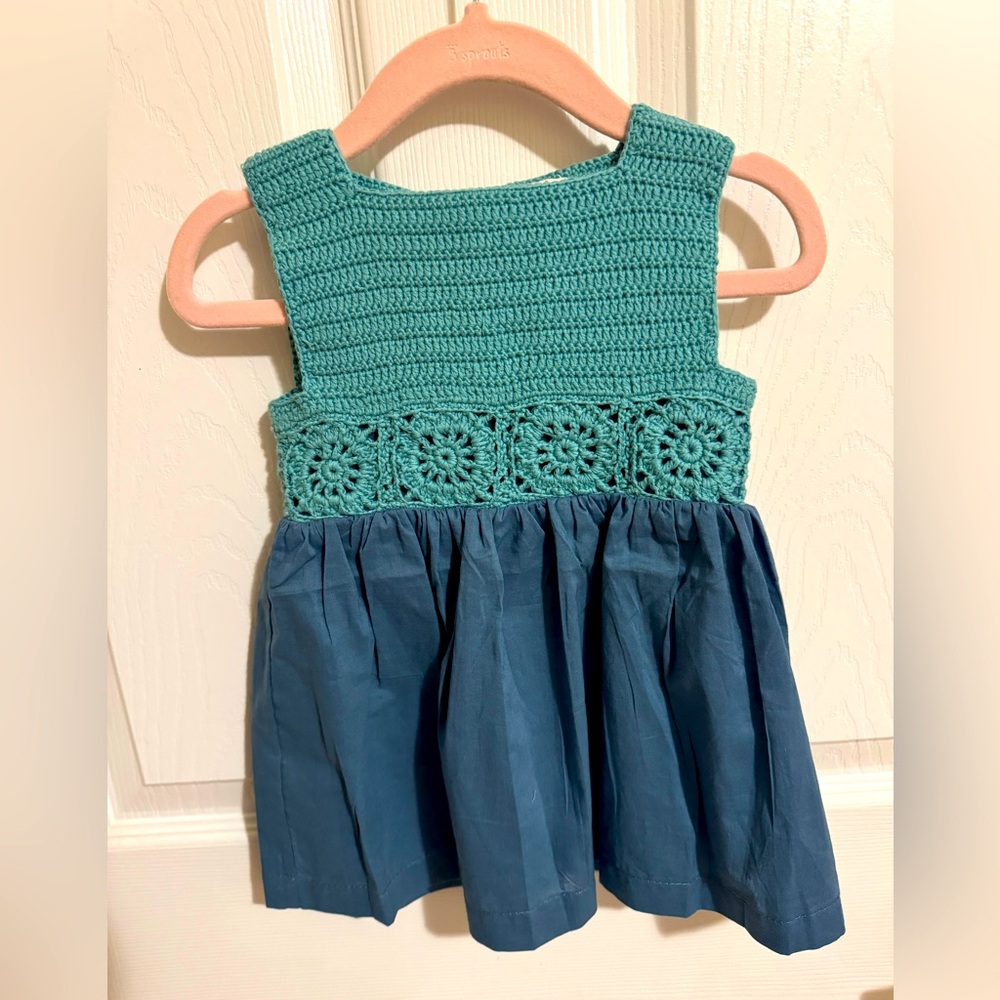 Kate Quinn BNWT boatneck sleeveless crochet woven gathered dress - 6-12m